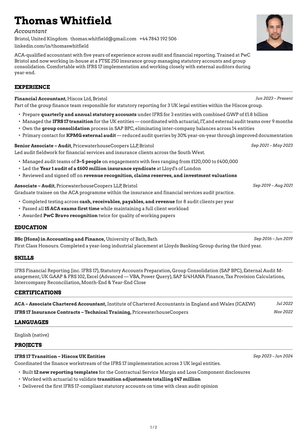 Accountant resume example