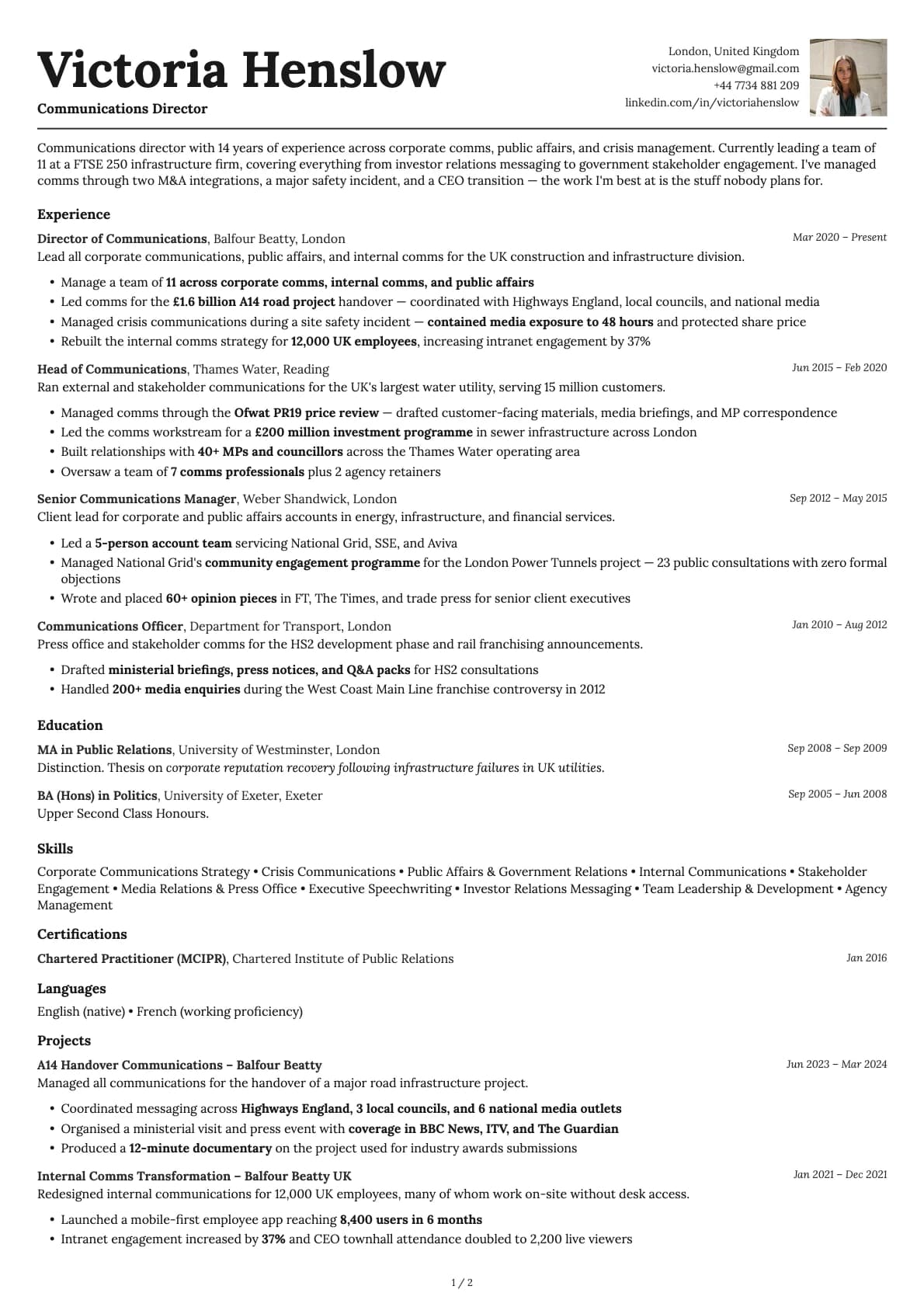 Communications Director resume example