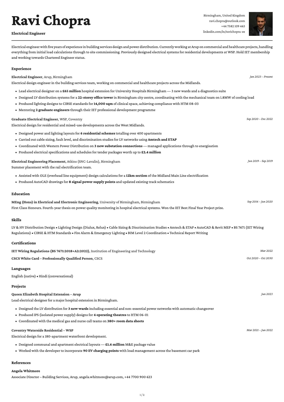 Electrical Engineer resume example