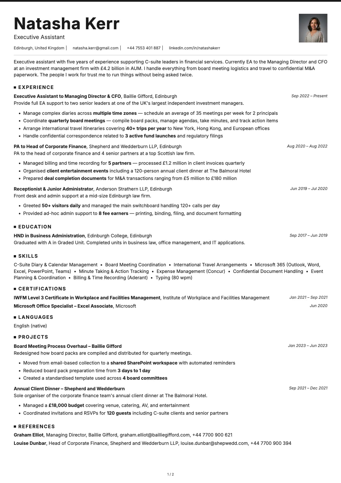 Executive Assistant resume example