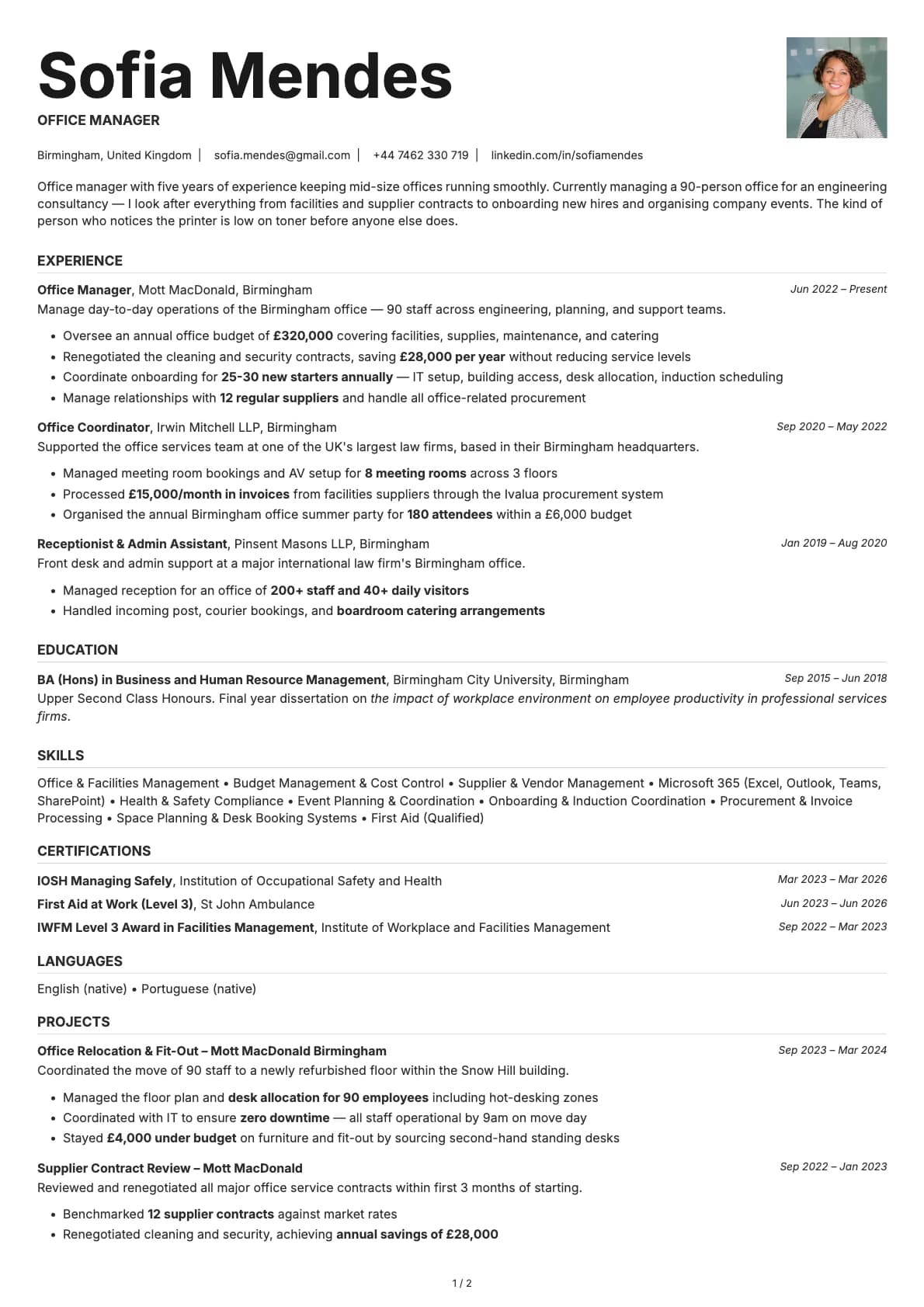Office Manager resume example