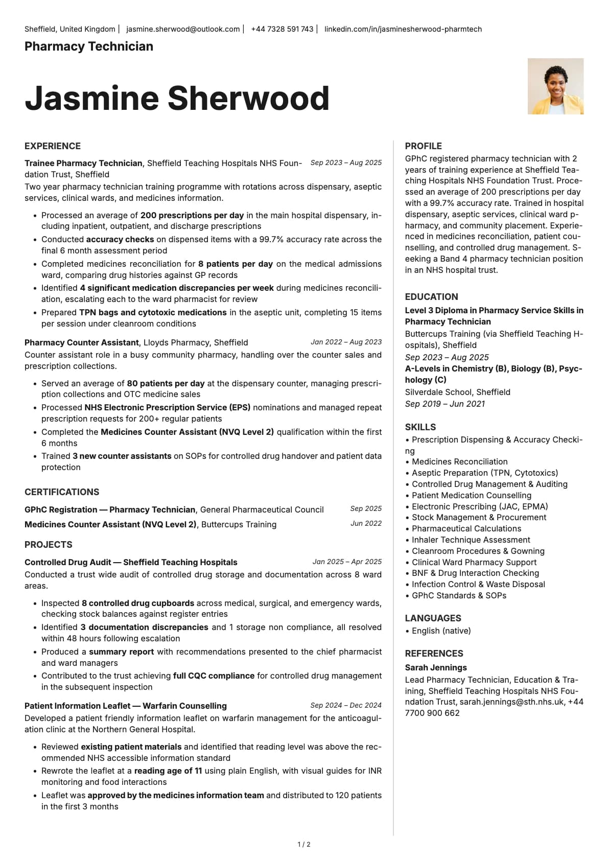 Pharmacy Technician resume example