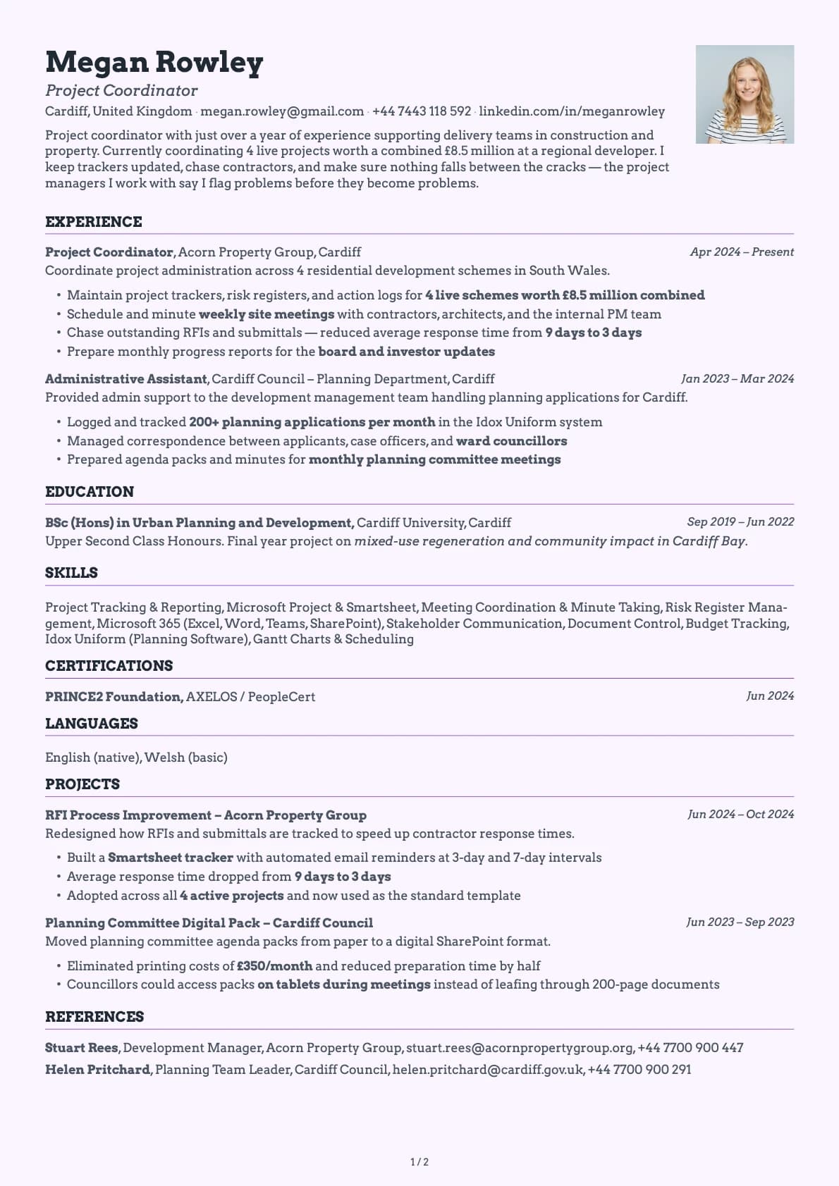 Project Coordinator resume example