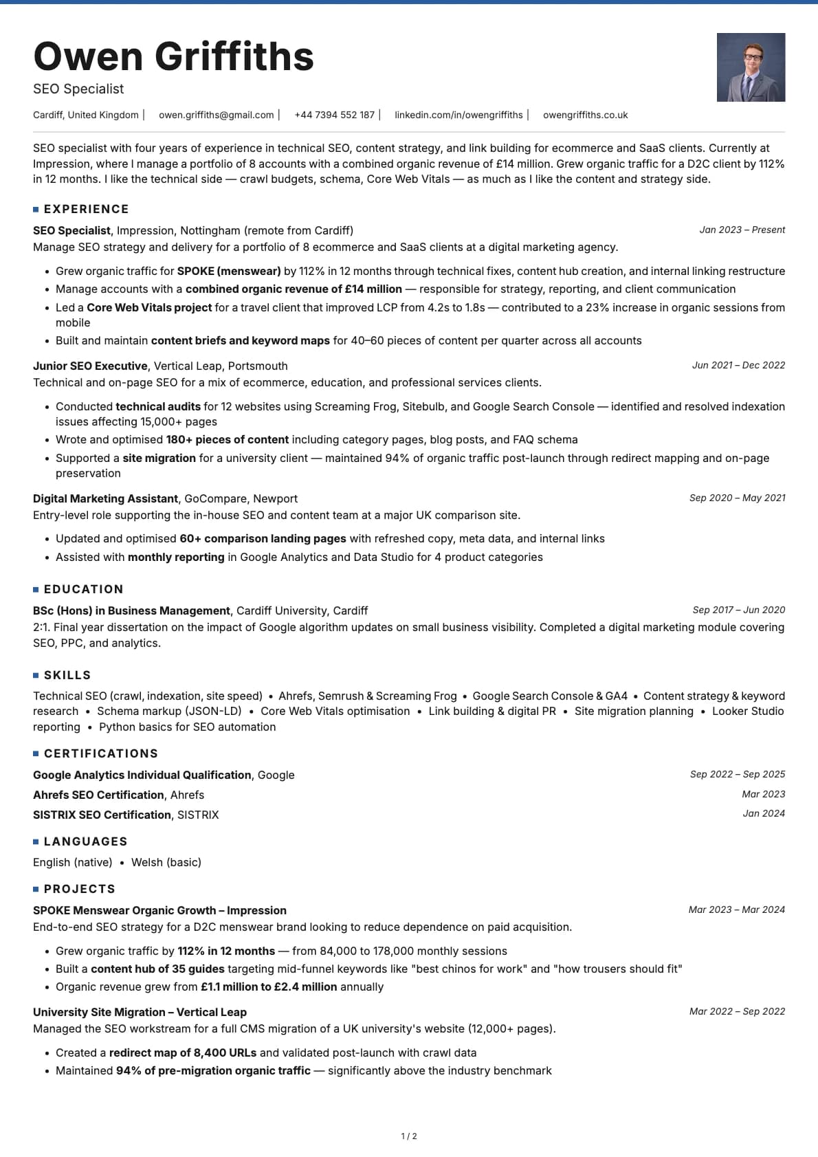 SEO Specialist resume example