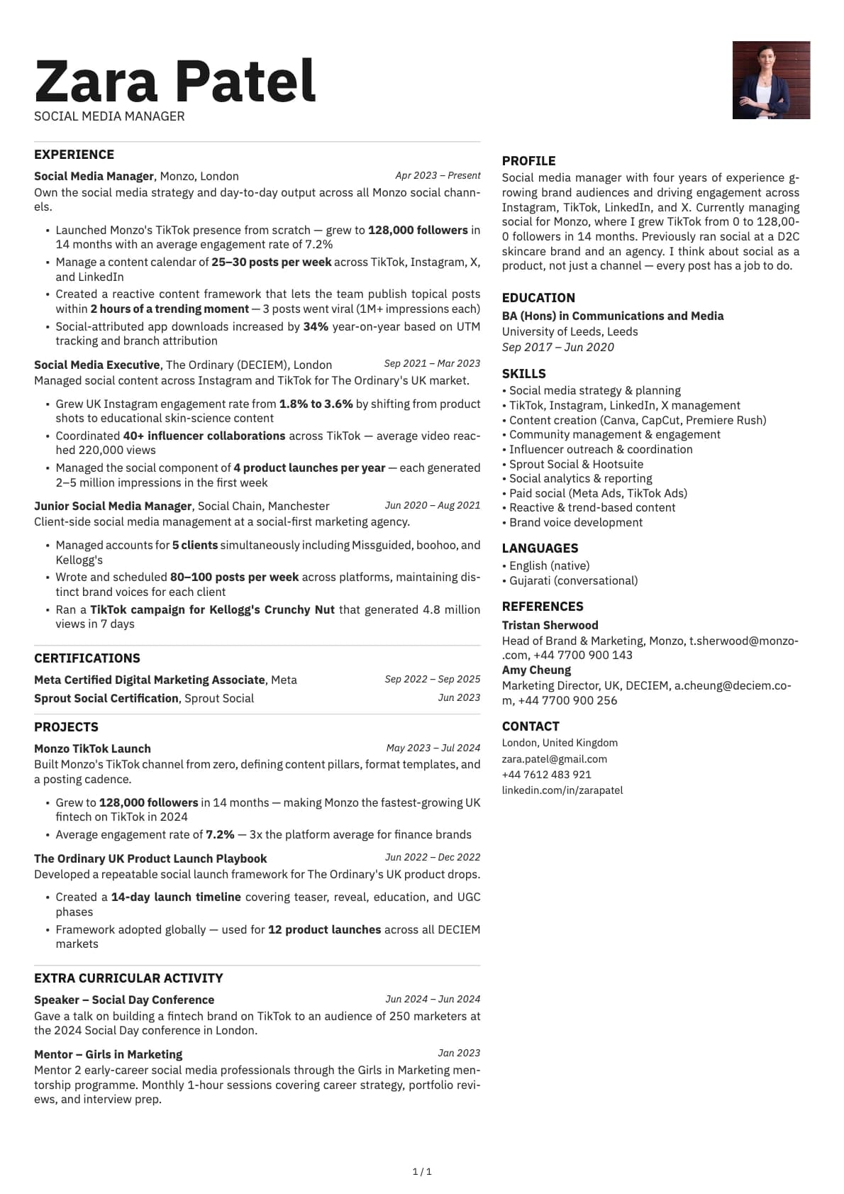 Social Media Manager resume example
