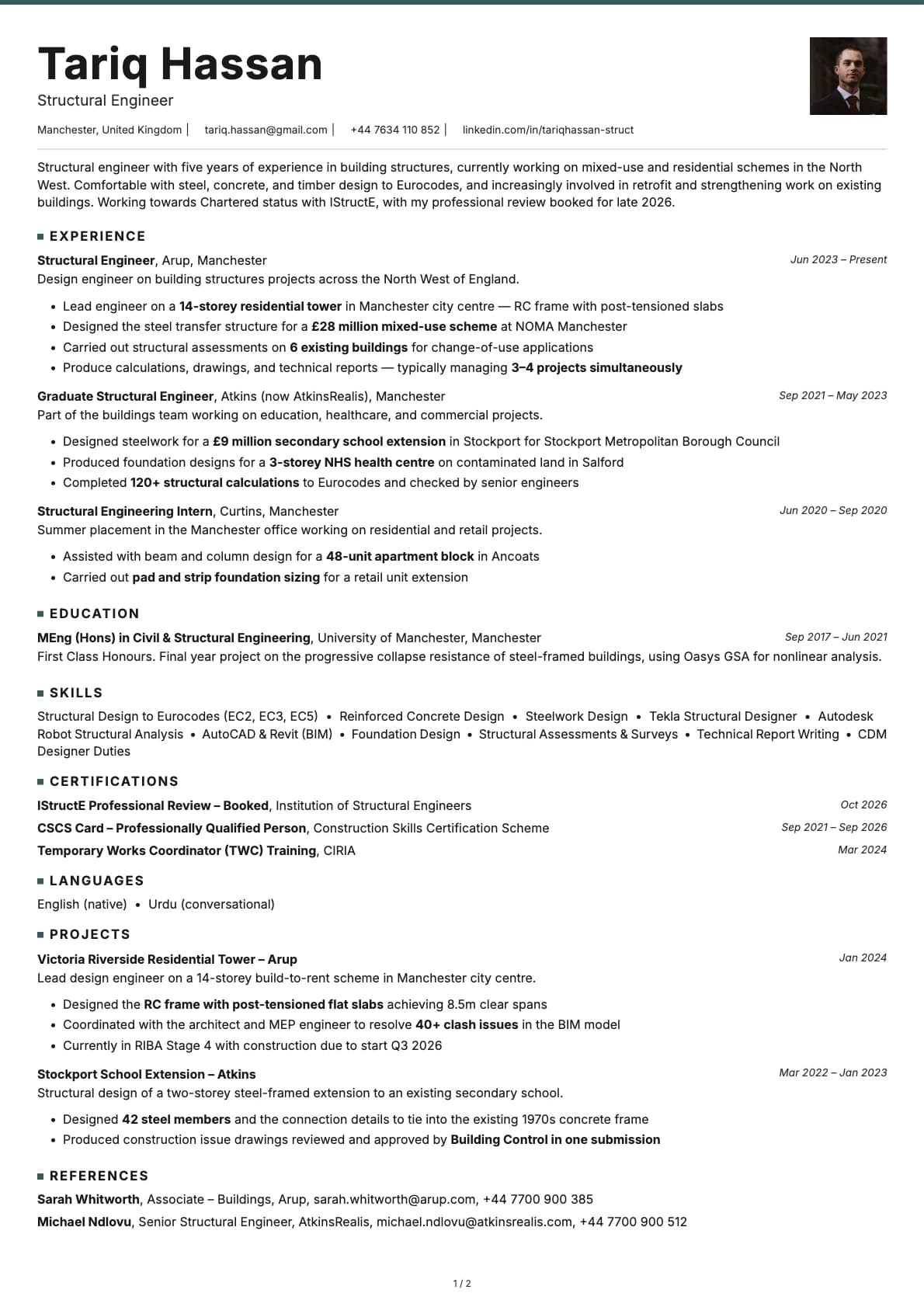 Structural Engineer resume example