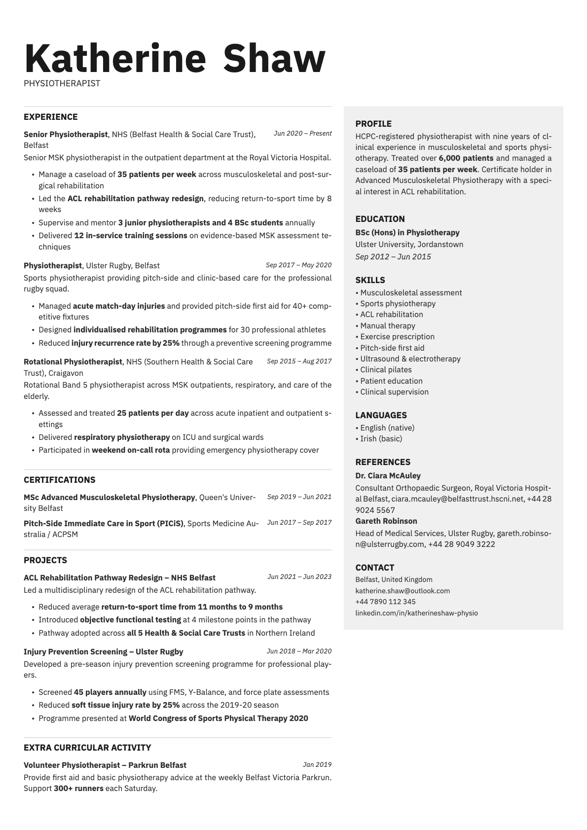 Bronze resume template preview
