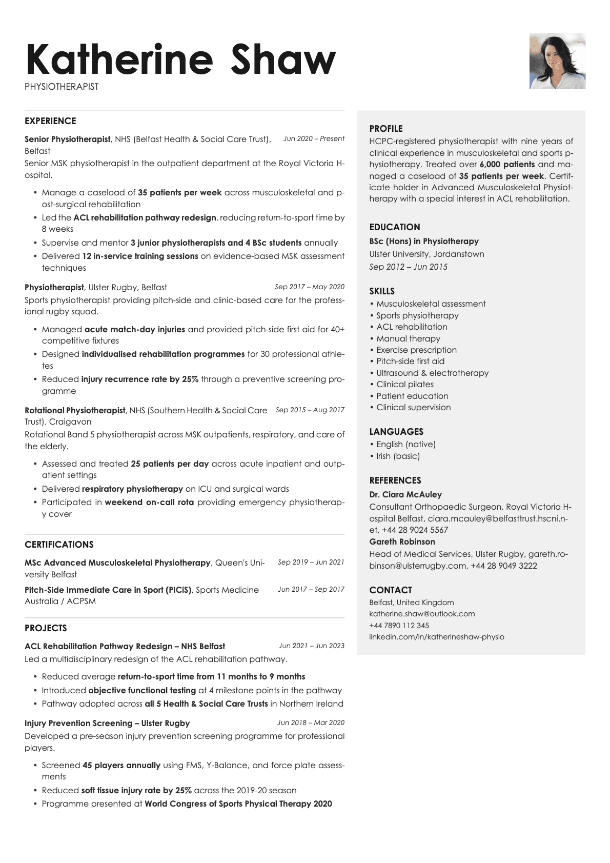 Bronze Photo resume template preview