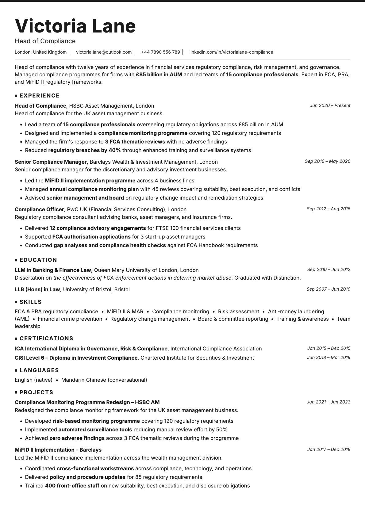 Graphite resume template preview