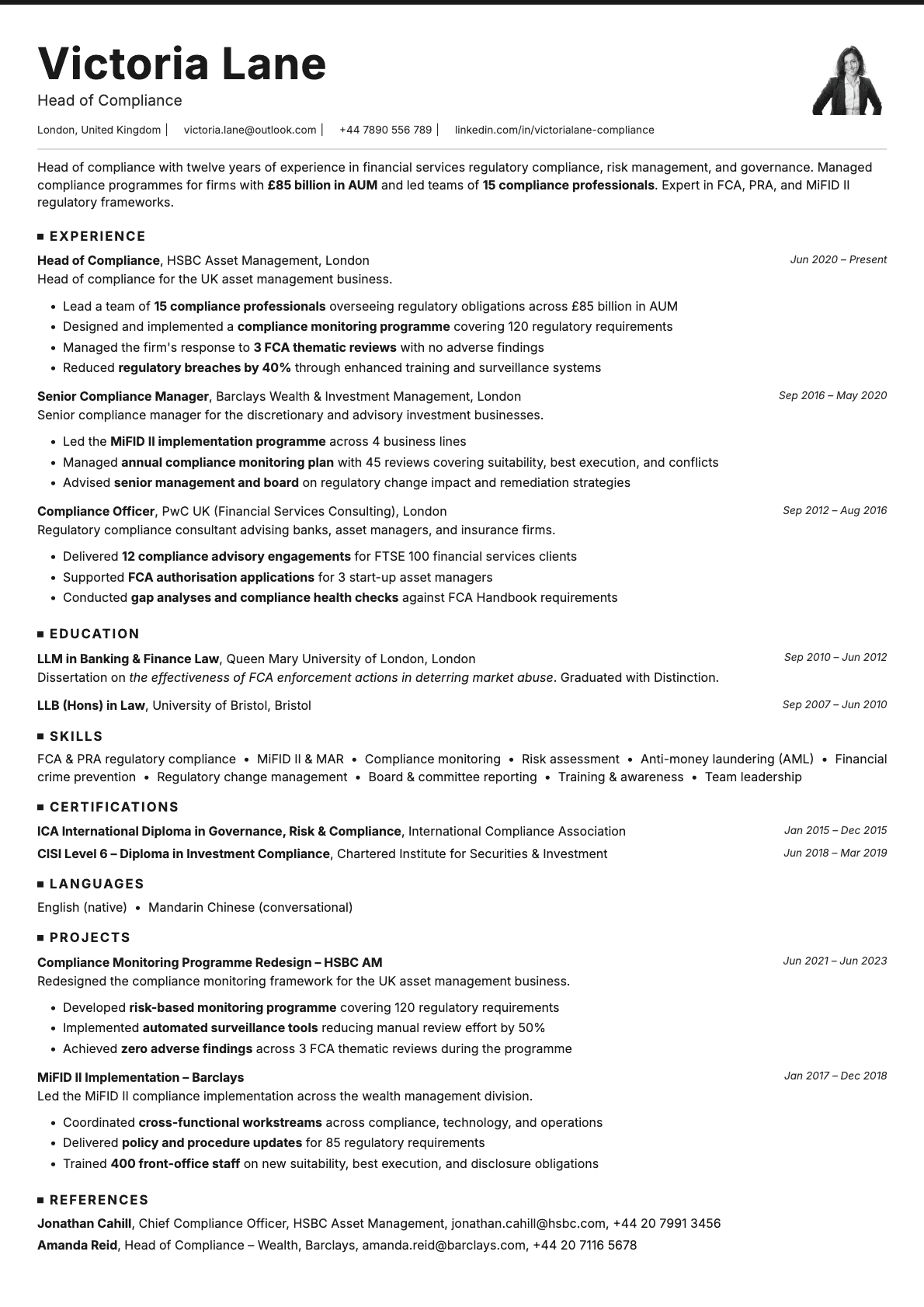 Graphite Photo resume template preview