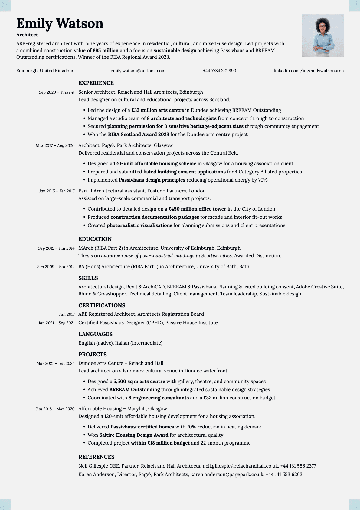 Marble Photo resume template preview