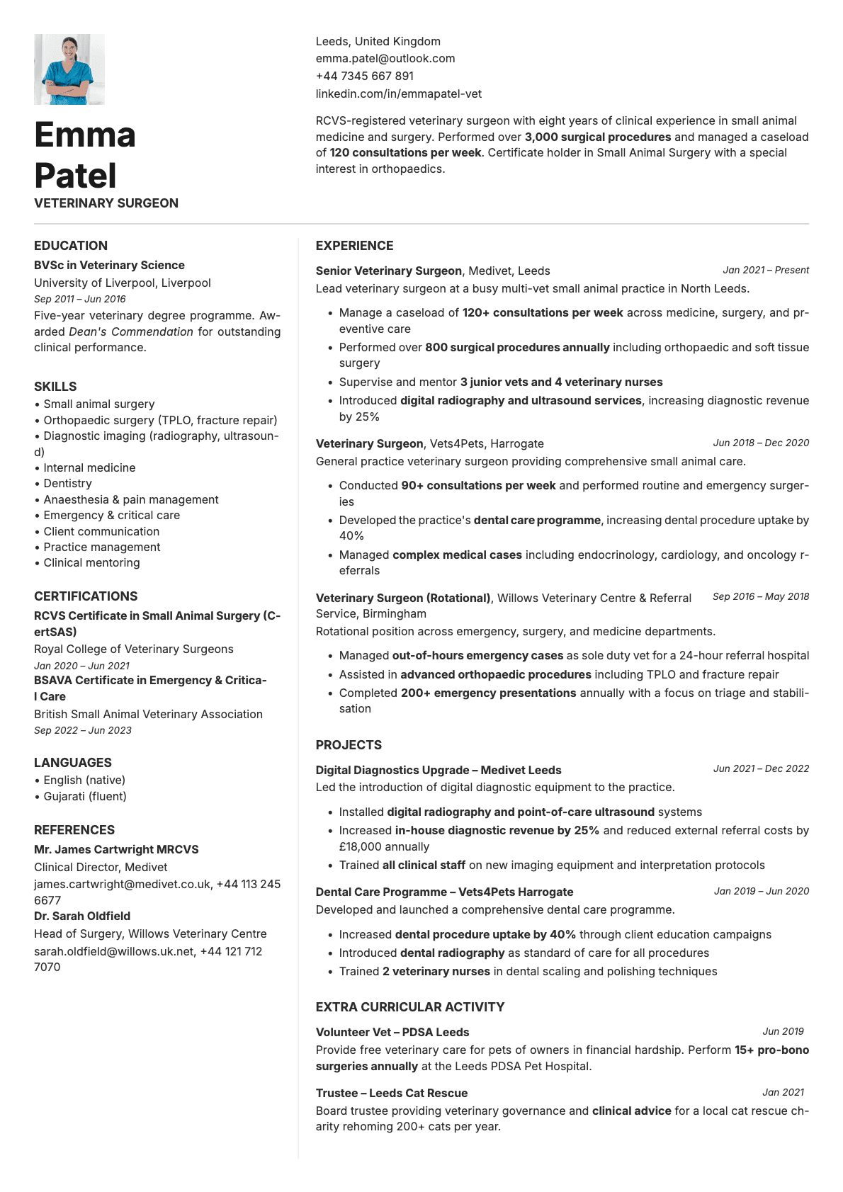 Obsidian Photo resume template preview