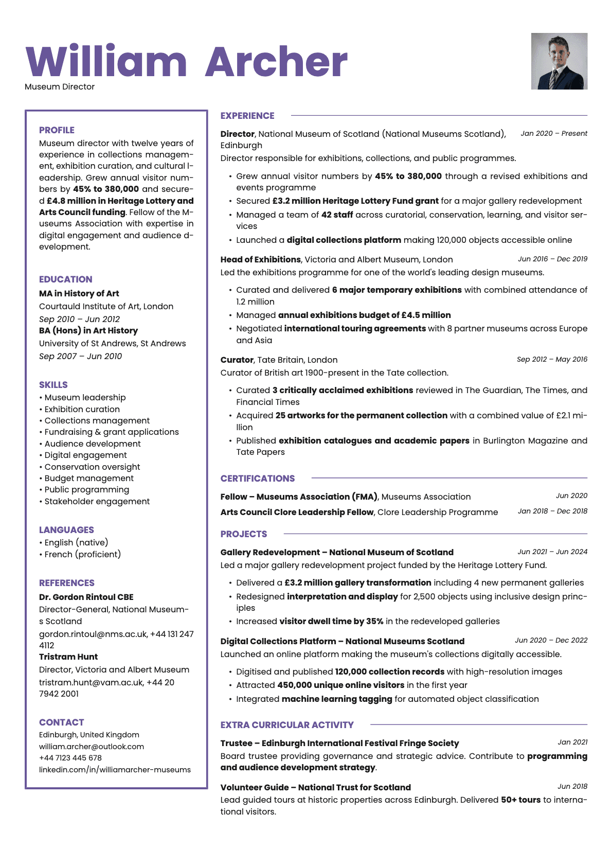 Opal Photo resume template preview