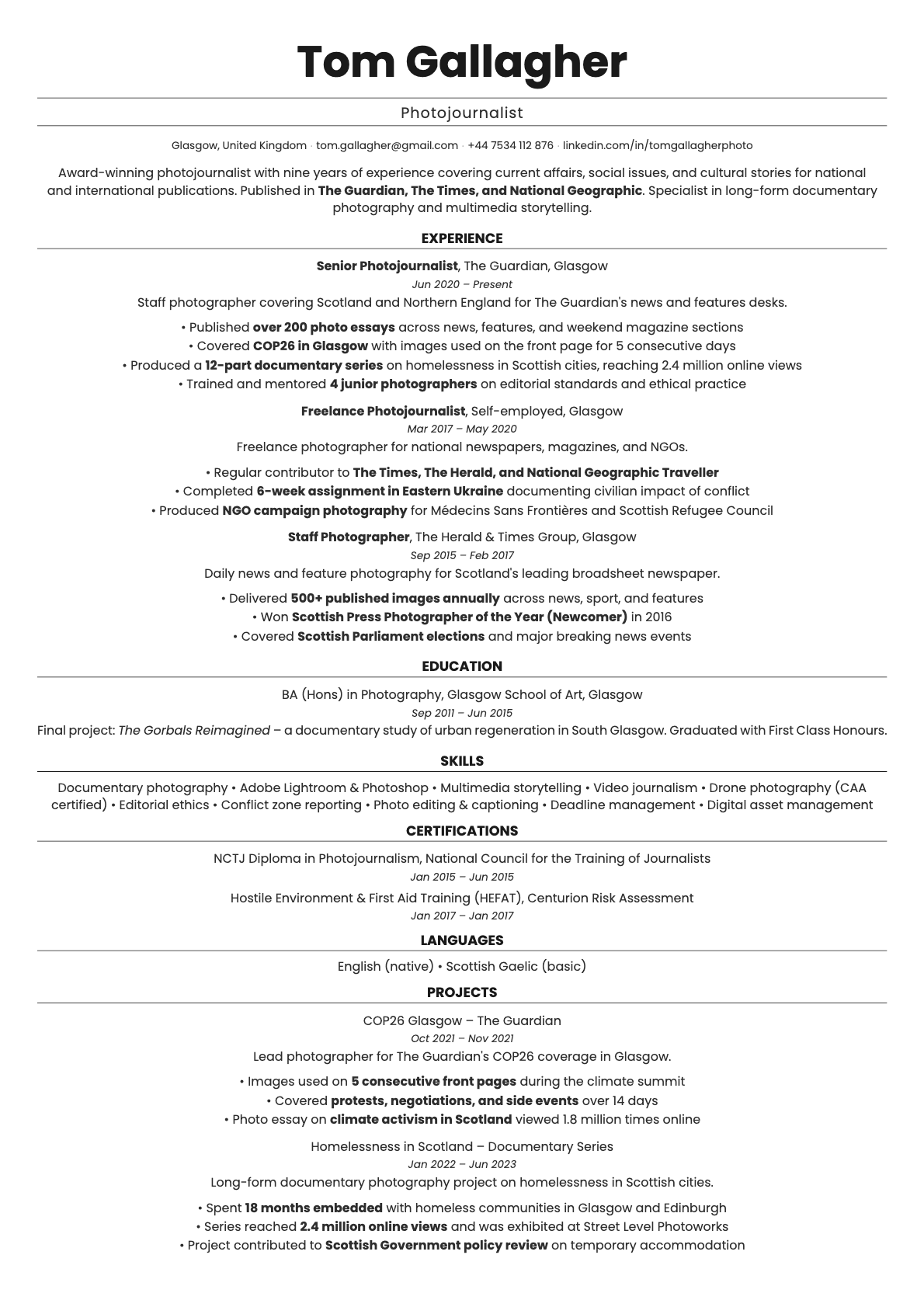 Quartz resume template preview