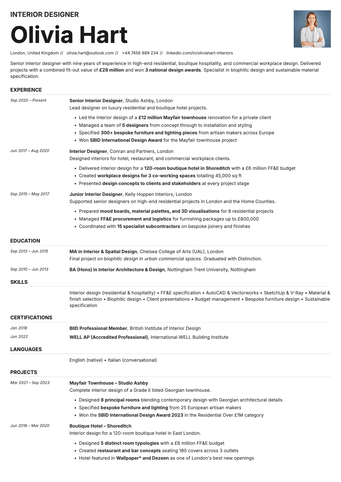 Zinc Photo resume template preview